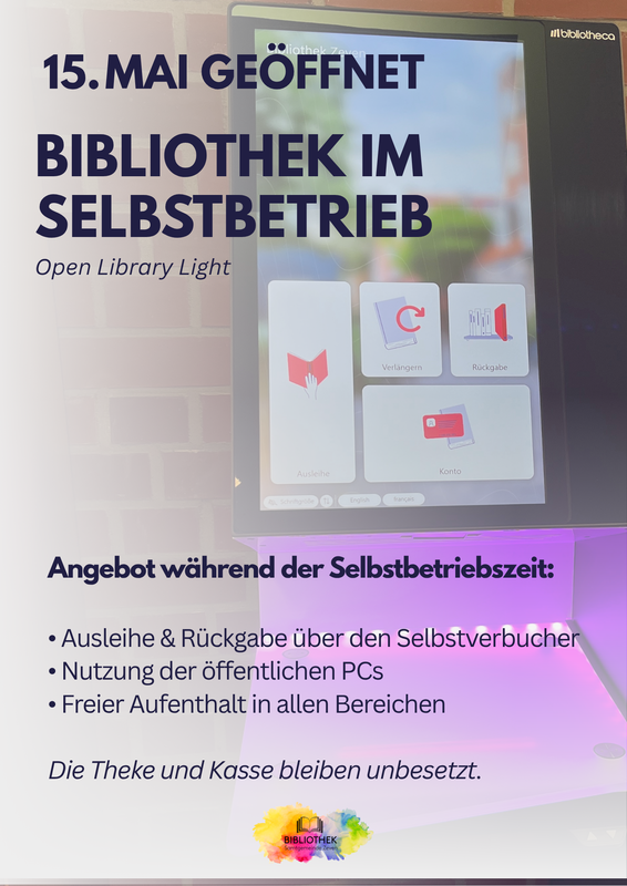 Infografik zur Bibliothek im Selbstbetrieb Open Library Light am 15.5.2026