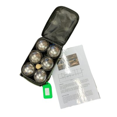 Tasche mit 6 Boulekugeln und Anleitungsblatt