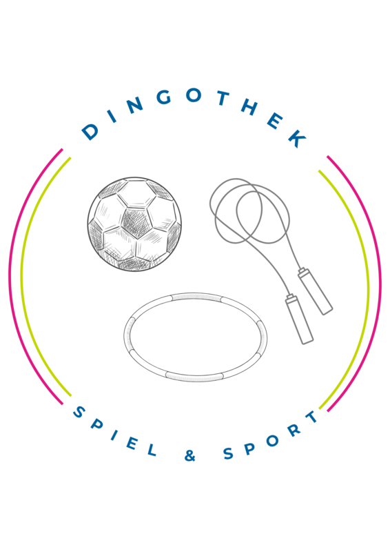 Logo der Dingothek mit verschiedenen Elementen die das Thema Spiel und Sport aufgreifen, wie Springseil und Hula Hoop Reifen - Bibliothek Zeven Logo der Dingothek mit verschiedenen Elementen die das Thema Spiel und Sport aufgreifen, wie Springseil und Hula Hoop Reifen