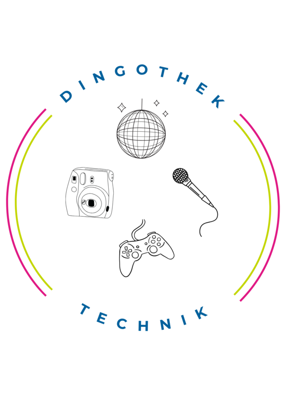 Logo der Dingothek mit verschiedenen Technik Geräten wie einem Controller oder einer Discokugel - Bibliothek Zeven Logo der Dingothek mit verschiedenen Technik Geräten wie einem Controller oder einer Discokugel