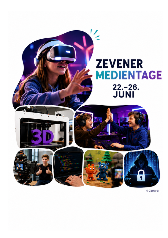 Ein Bild welches verschiedene Angebote der Zevener Medientage und das Datum 22--26.Juni zeigt